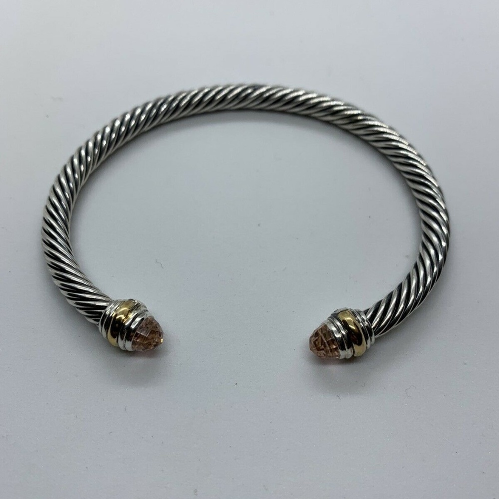 David Yurman Sterling Silver Garnet and 14K Gold 5mm Cable Cuff Bracelet